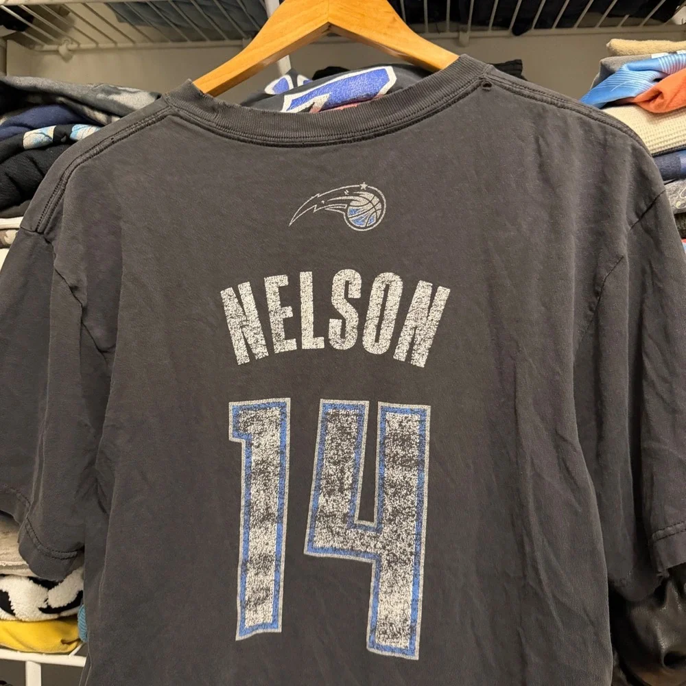 Orlando Magic Adidas T-Shirt Mens L Faded Black Jameer Nelson 14 NBA Distressed